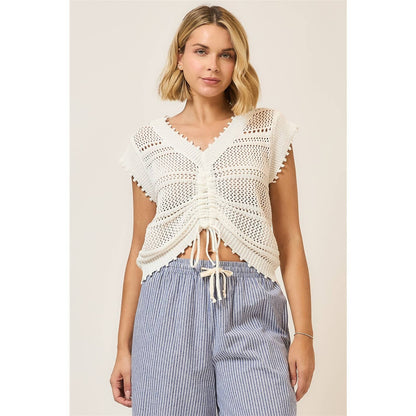 Ruched V Neck Short Sleeve Top