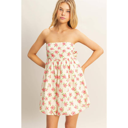 Floral Strapless Bubble Hem Mini Dress