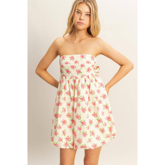 Floral Strapless Bubble Hem Mini Dress