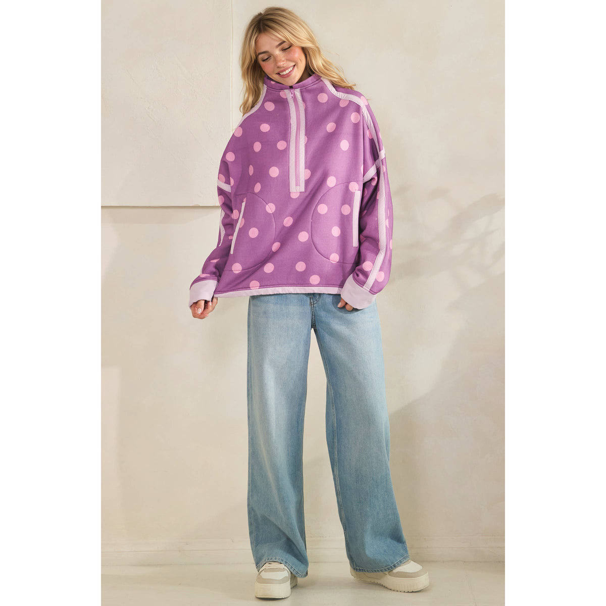 Polka Dot Half Zip Sweatshirt