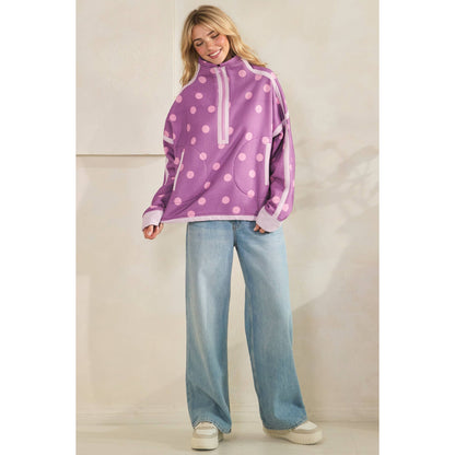 Polka Dot Half Zip Sweatshirt