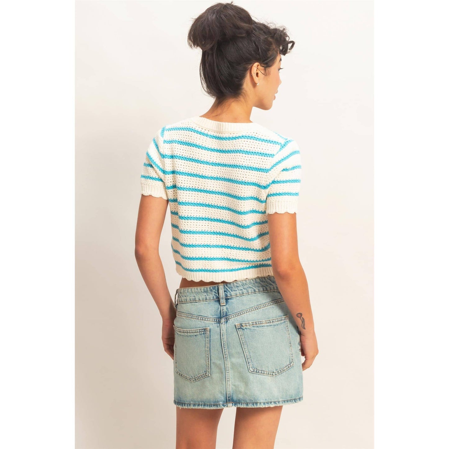 Striped Short Sleeve Cardigan