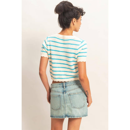 Striped Short Sleeve Cardigan