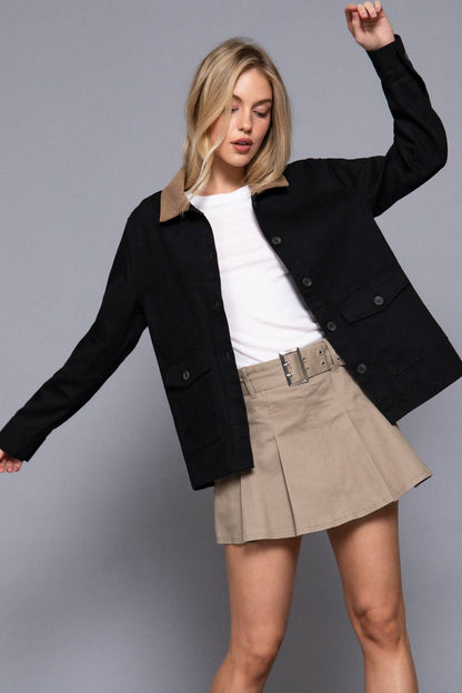 Corduroy Collar Twill Work Jacket