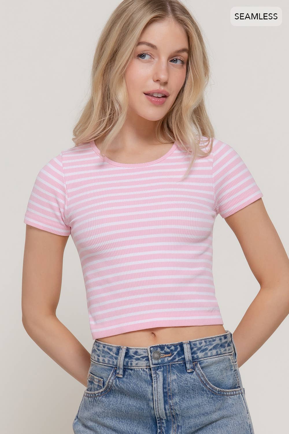 Crew Neck Stripe Short Sleeve Top