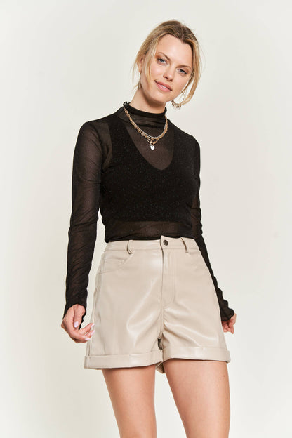 Glitter Mesh Mock Neck Top