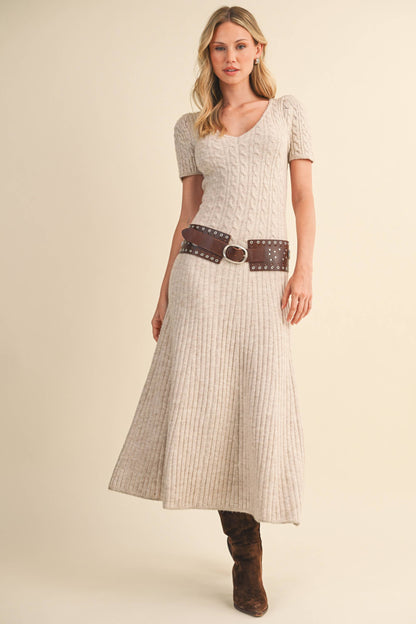 CABLE KNIT MIDI SWEATER DRESS