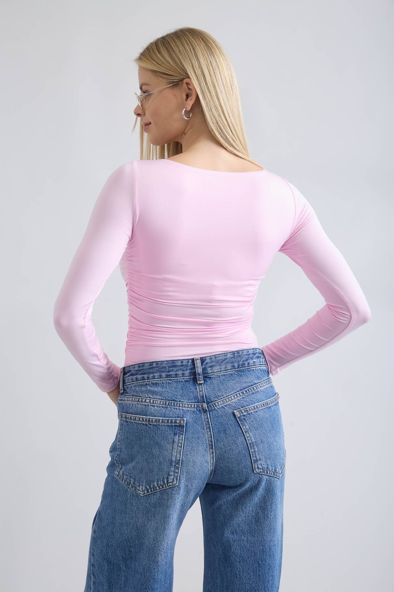 Boat Neck Ruched Knit Top