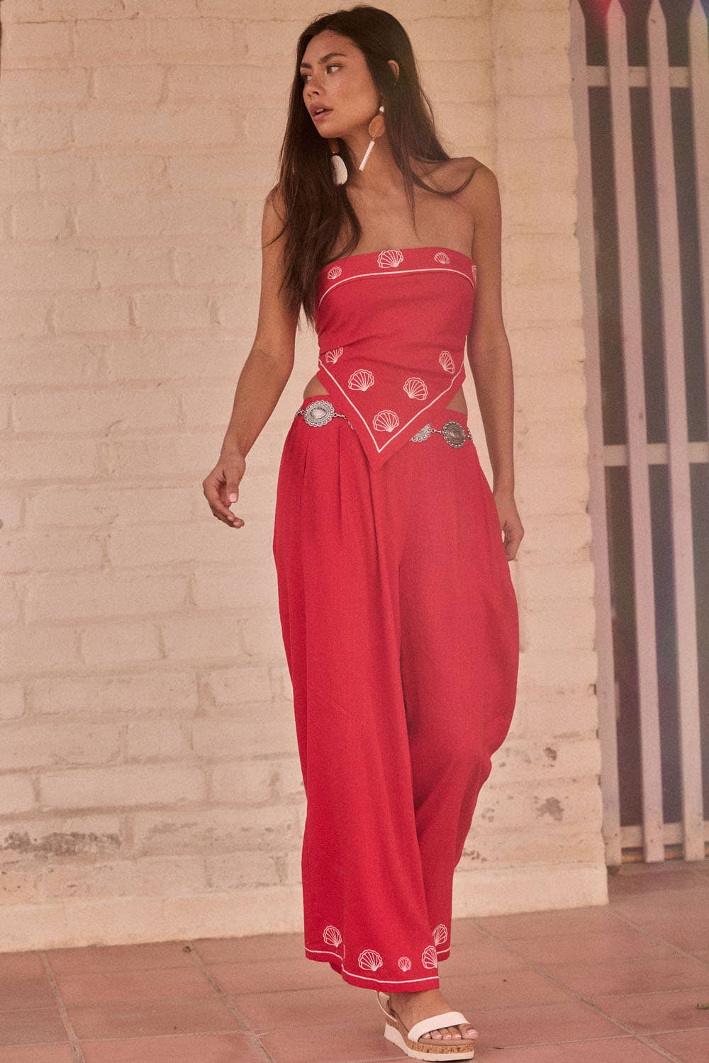 Seashell Pleated Wide-Leg Pants