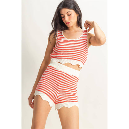 Striped Sleeveless Tank And Shorts Set