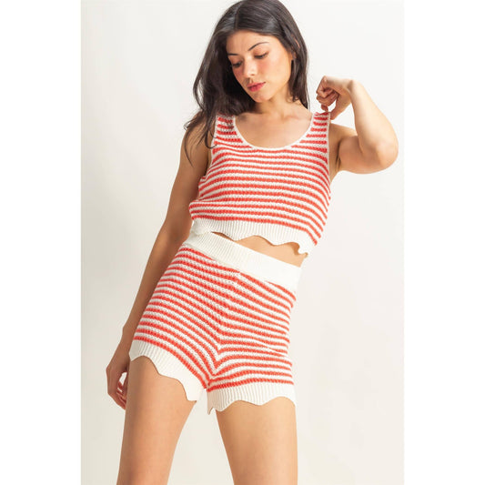 Striped Sleeveless Tank And Shorts Set