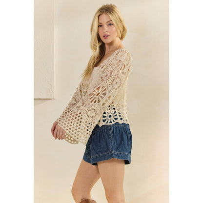 Crochet Bell Sleeve Top with Tie Front