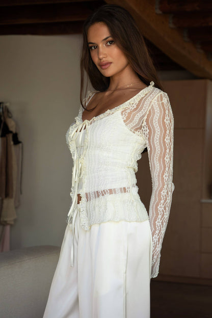 RAVENLEE Sheer Tie Long Sleeve Top