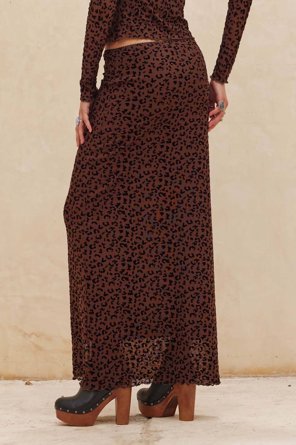 Leopard Mesh Straight Maxi Skirt