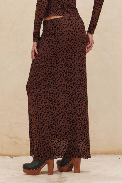 Leopard Mesh Straight Maxi Skirt