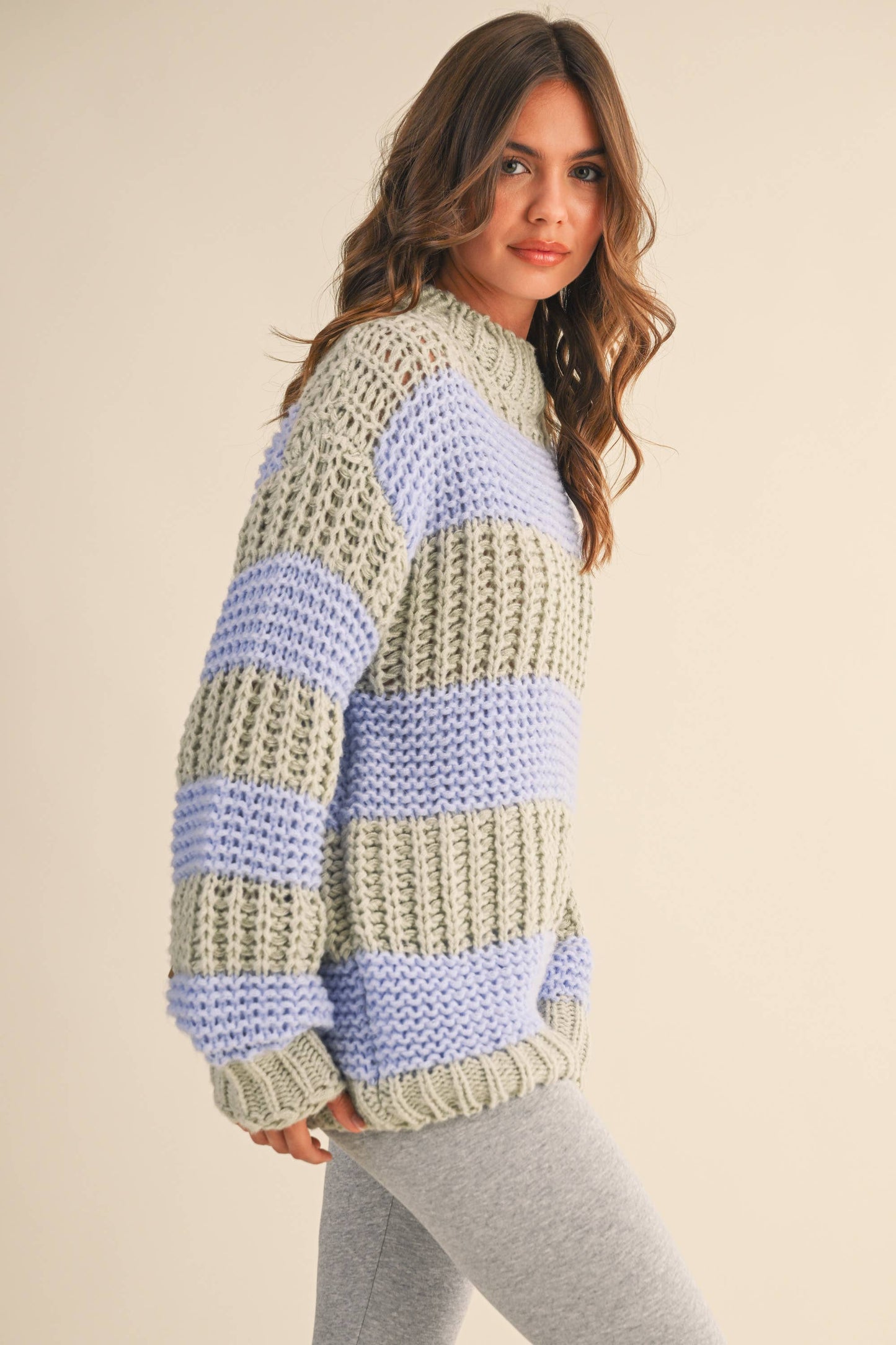 Color Block Mock Neck Sweater