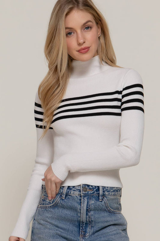 High Neck Stripe Sweater Top