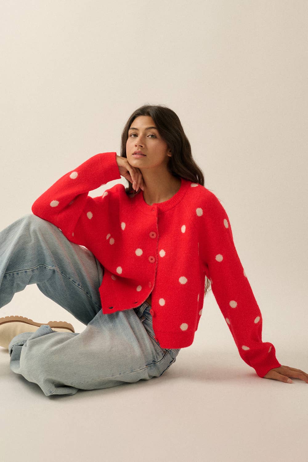 Polka Dot Cropped Cardigan