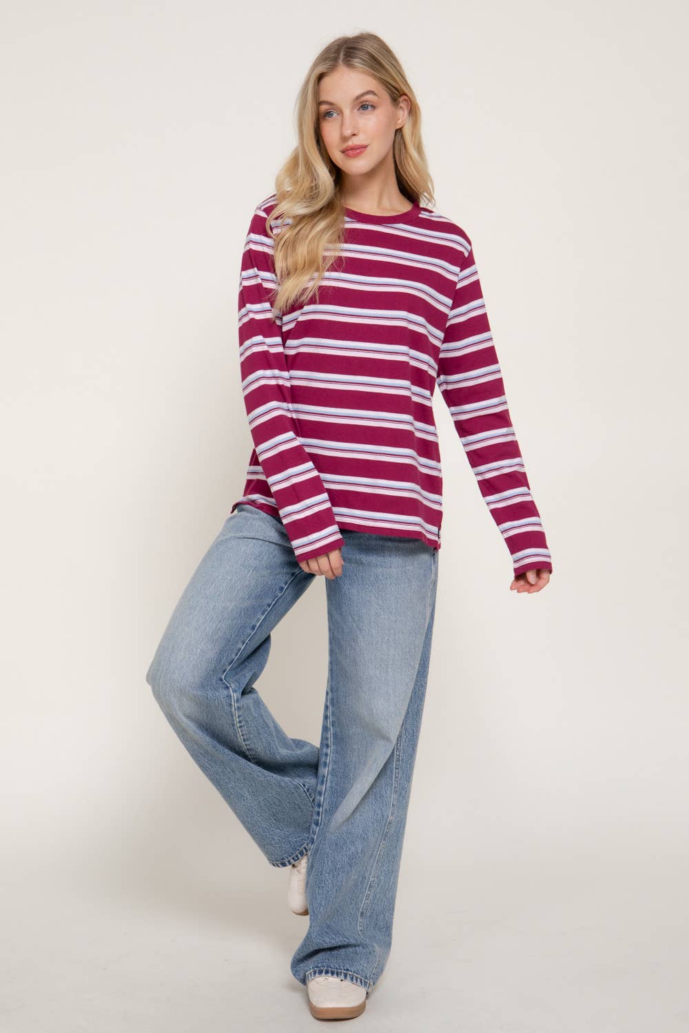 Multi Striped Long Sleeve Knit Top