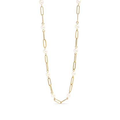 Multi Pearl Paperclip Chain Necklace 16"