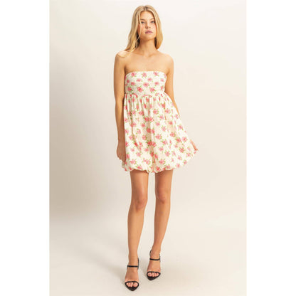 Floral Strapless Bubble Hem Mini Dress
