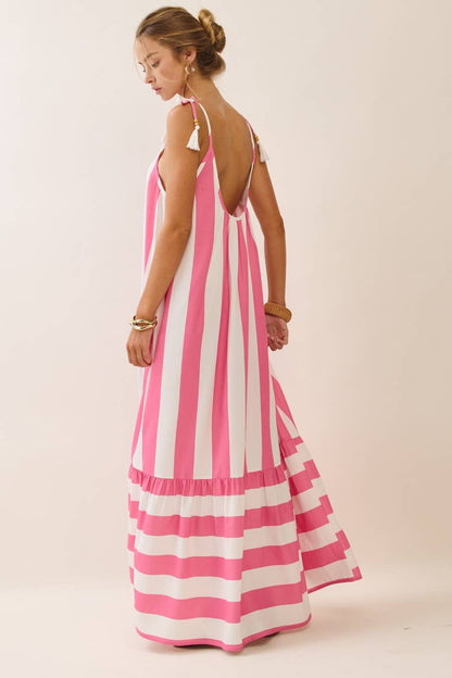 Tie Strap Stripe Midi Dress
