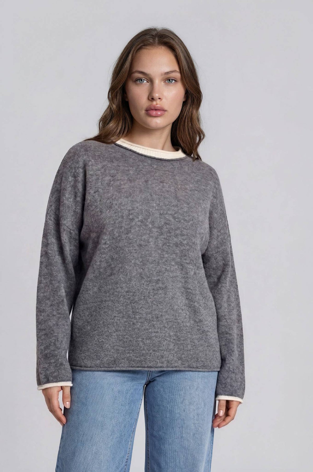 PLUS Contrast Crewneck Pullover Sweater