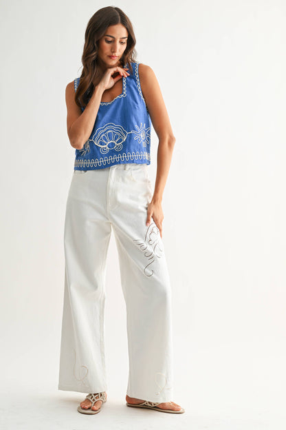 Scallop Embroidered Sleeveless Top