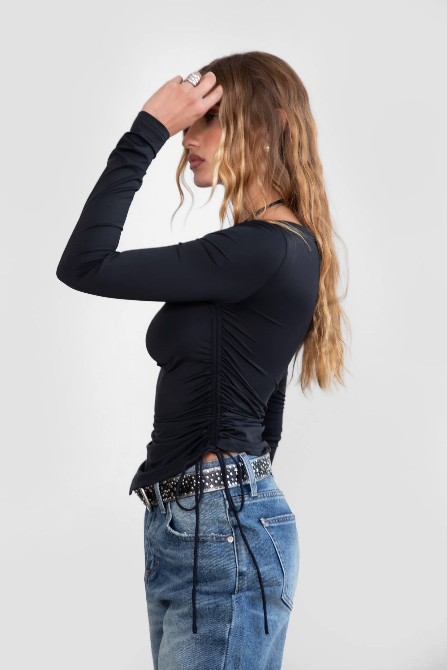 Elevated Asymmetrical Ruched Long Sleeve Top