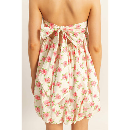 Floral Strapless Bubble Hem Mini Dress