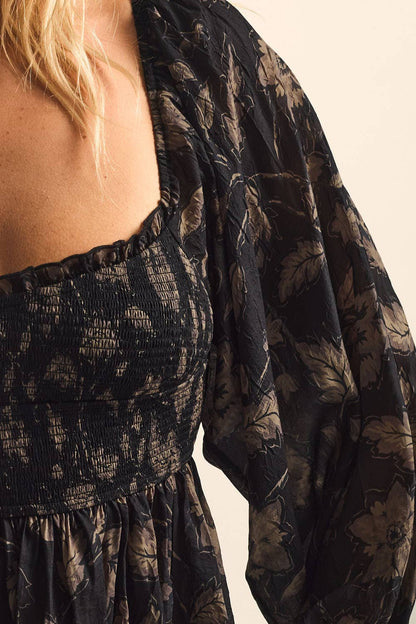 Floral Peplum Bubble-Sleeve Top