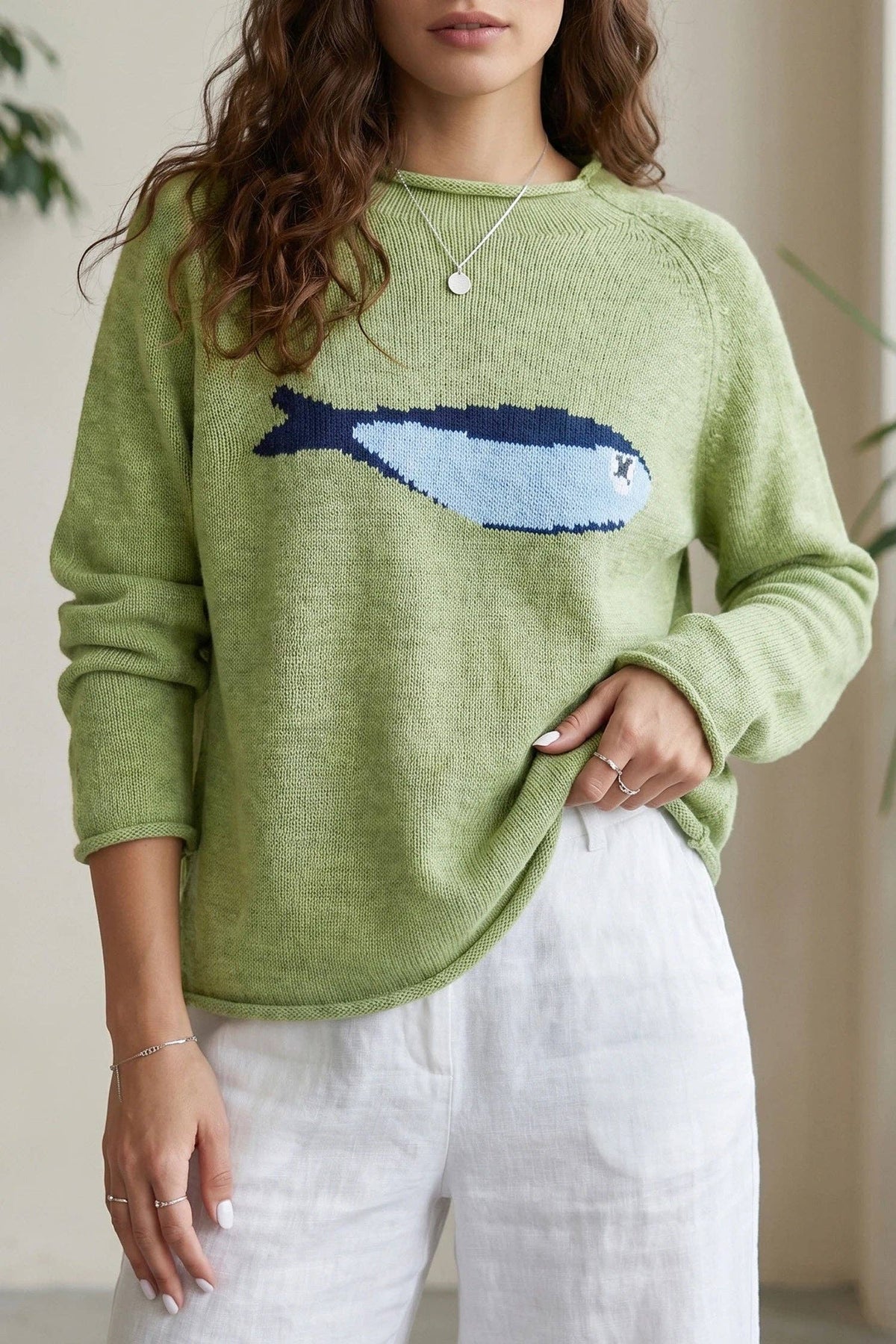 Meadow Mist Fish Knit Sweater