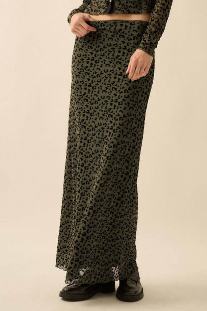 Leopard Mesh Straight Maxi Skirt
