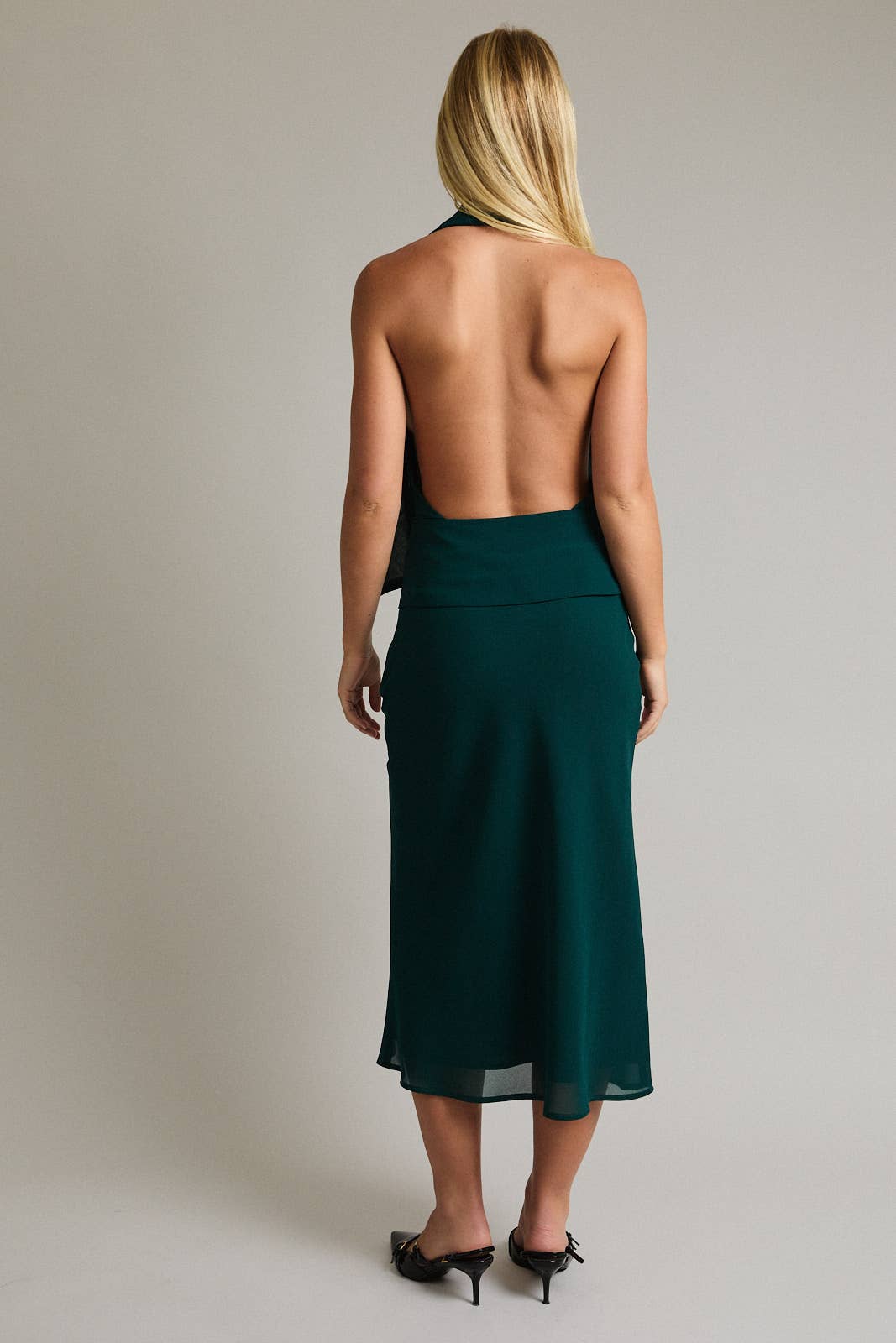 Halter Cowl Neck Midi Dress