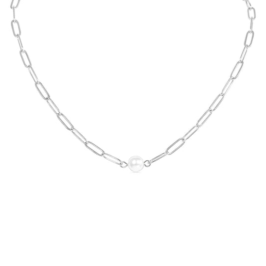 Paperclip Necklace With Pearl 18"