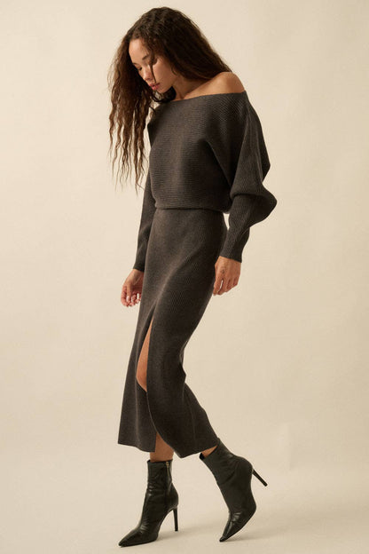 One-Shoulder Dolman Midi Sweater Dress
